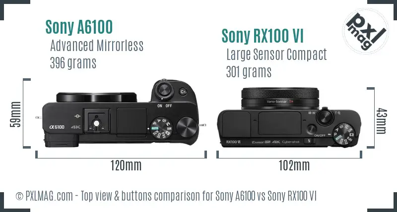 Sony A6100 vs Sony RX100 VI top view buttons comparison