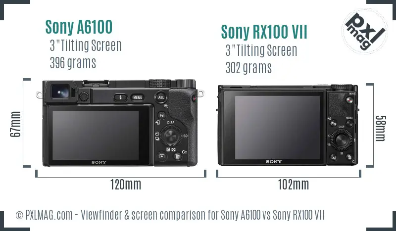 Sony A6100 vs Sony RX100 VII Screen and Viewfinder comparison