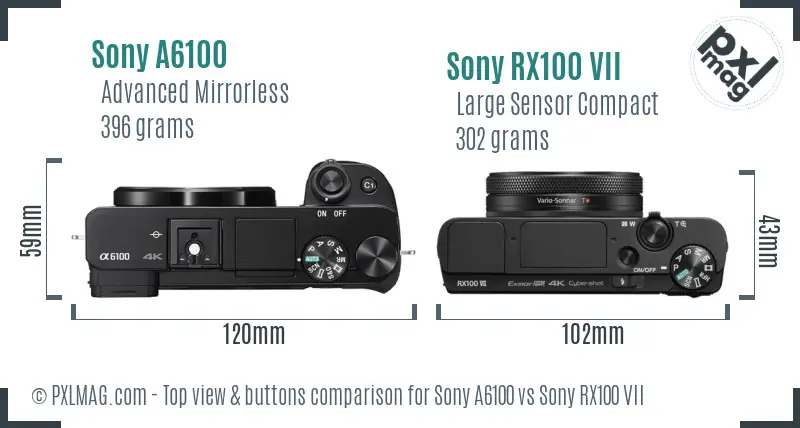 Sony A6100 vs Sony RX100 VII top view buttons comparison