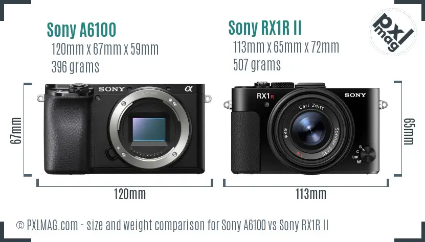 Sony A6100 vs Sony RX1R II size comparison