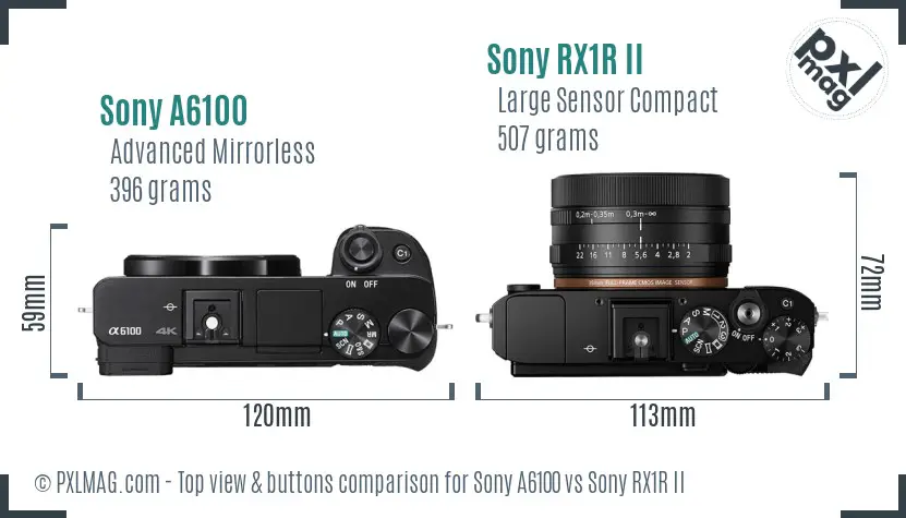 Sony A6100 vs Sony RX1R II top view buttons comparison
