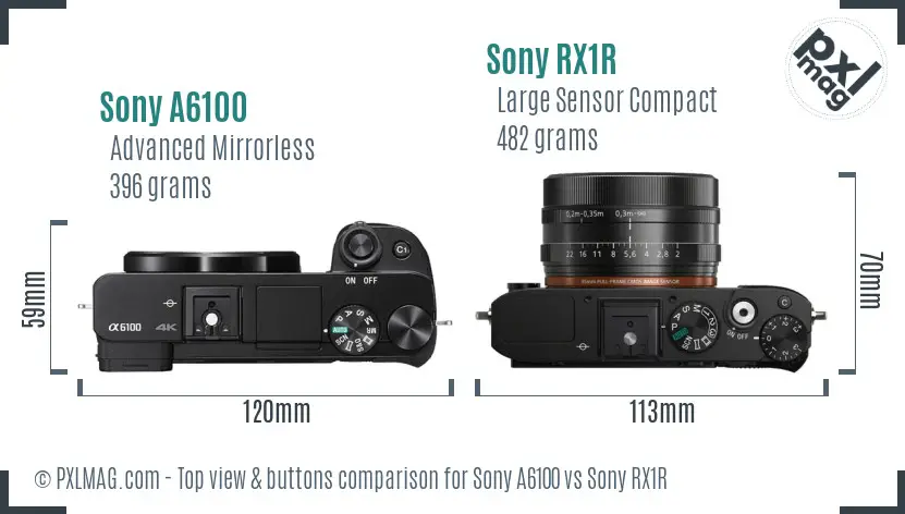 Sony A6100 vs Sony RX1R top view buttons comparison