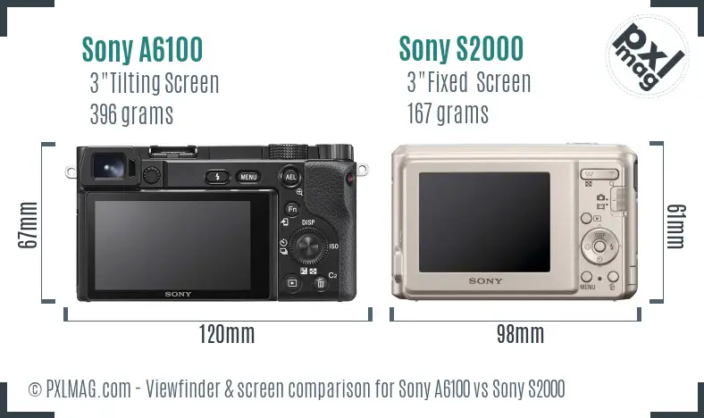 Sony A6100 vs Sony S2000 Screen and Viewfinder comparison