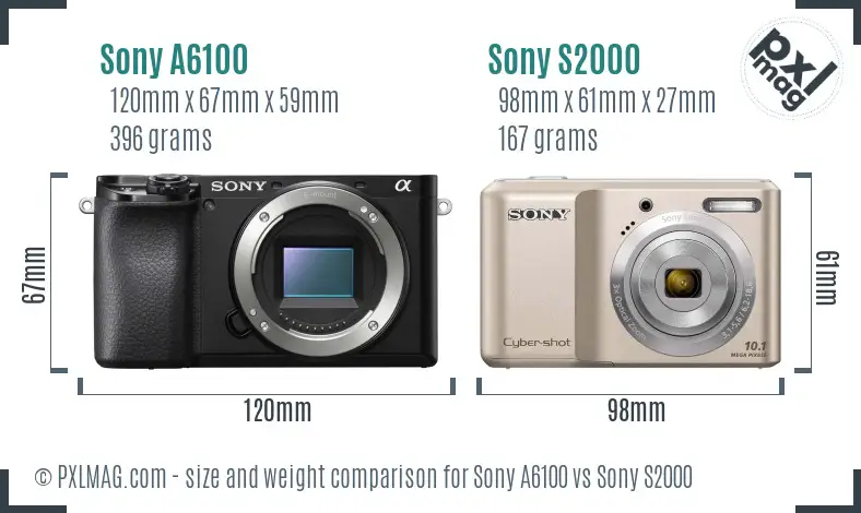 Sony A6100 vs Sony S2000 size comparison