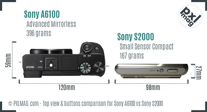 Sony A6100 vs Sony S2000 top view buttons comparison