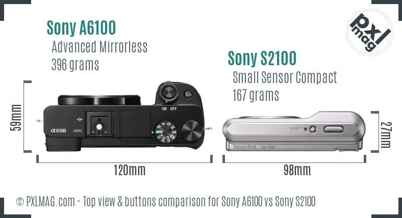 Sony A6100 vs Sony S2100 top view buttons comparison