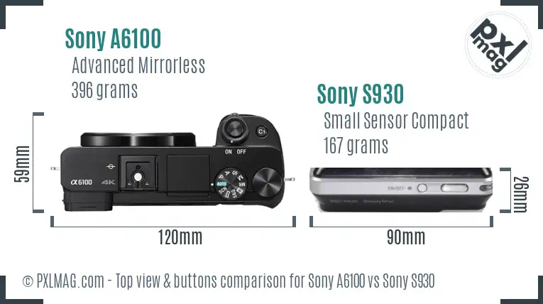 Sony A6100 vs Sony S930 top view buttons comparison