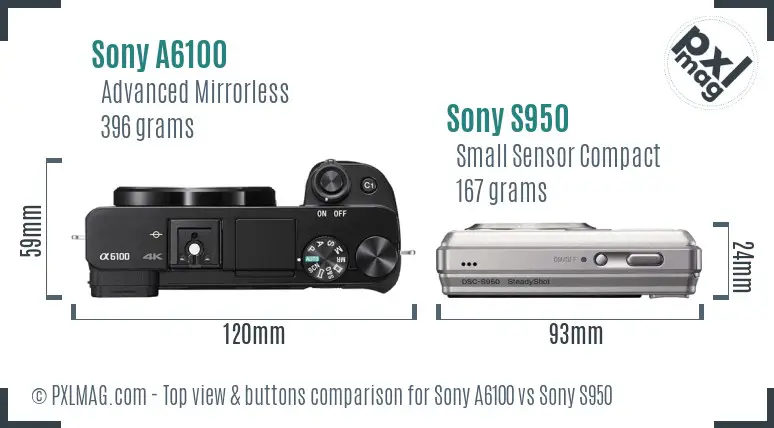 Sony A6100 vs Sony S950 top view buttons comparison