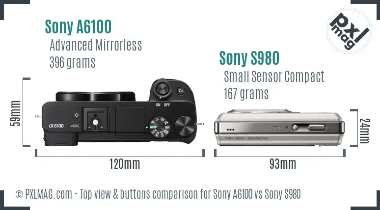 Sony A6100 vs Sony S980 top view buttons comparison