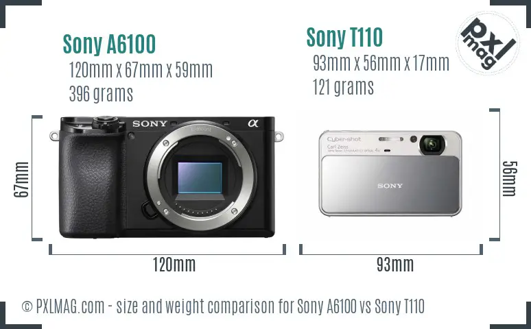 Sony A6100 vs Sony T110 size comparison