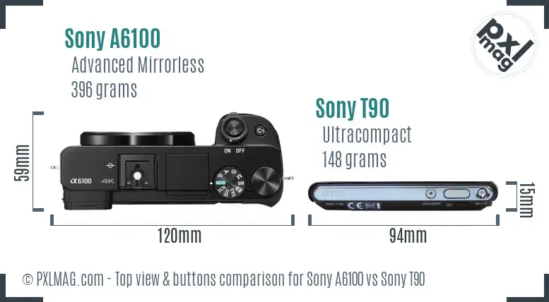 Sony A6100 vs Sony T90 top view buttons comparison