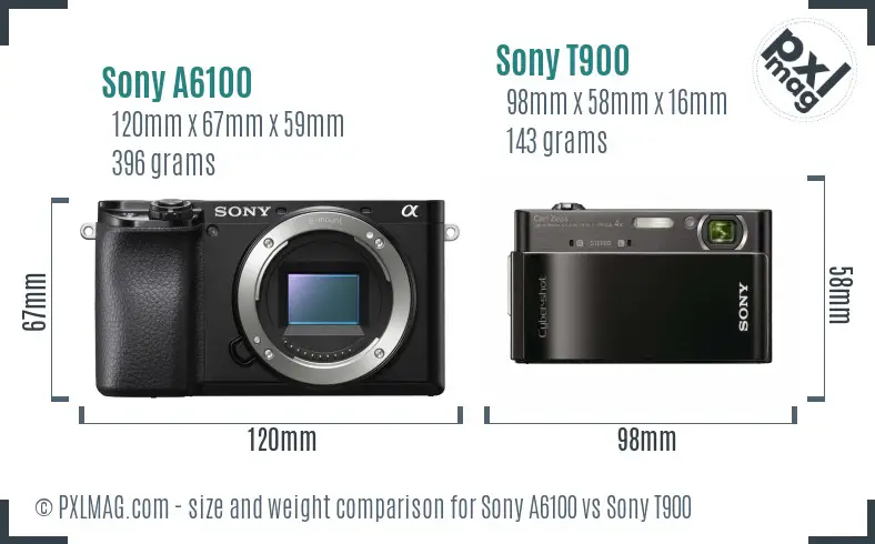 Sony A6100 vs Sony T900 size comparison