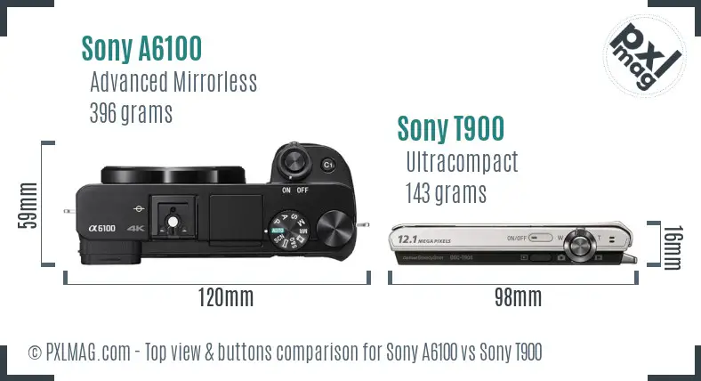Sony A6100 vs Sony T900 top view buttons comparison