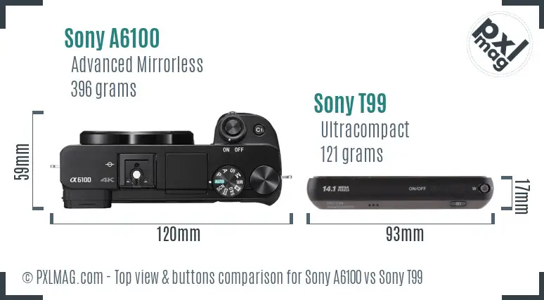 Sony A6100 vs Sony T99 top view buttons comparison