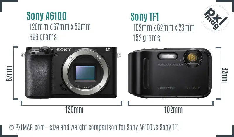 Sony A6100 vs Sony TF1 size comparison