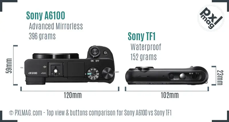 Sony A6100 vs Sony TF1 top view buttons comparison
