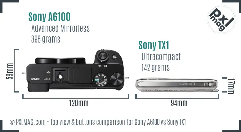 Sony A6100 vs Sony TX1 top view buttons comparison