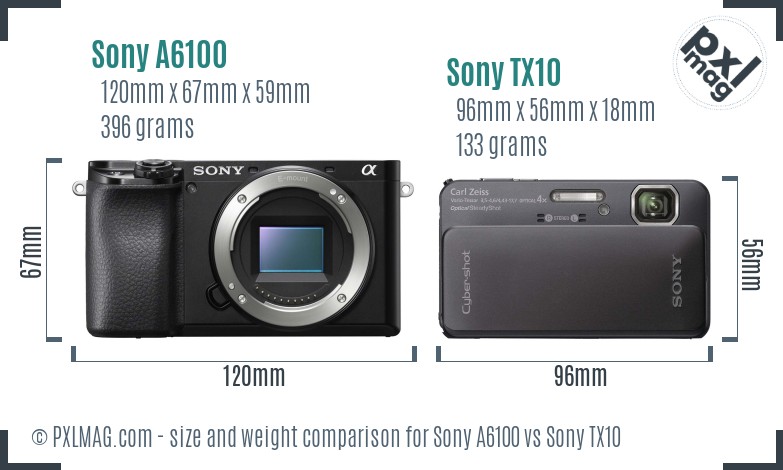 Sony A6100 vs Sony TX10 size comparison