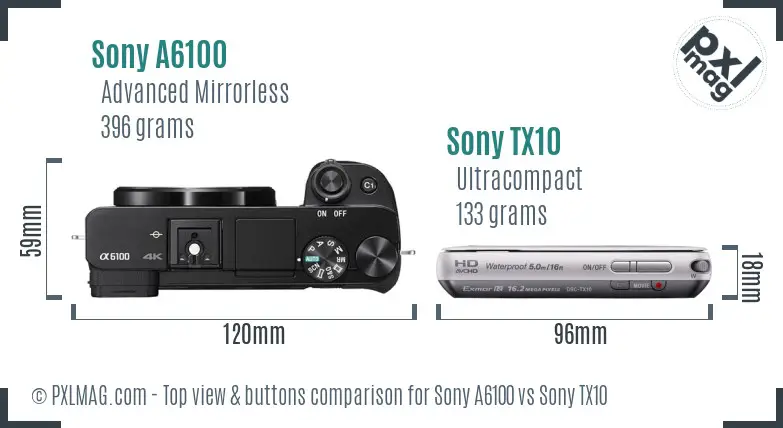 Sony A6100 vs Sony TX10 top view buttons comparison