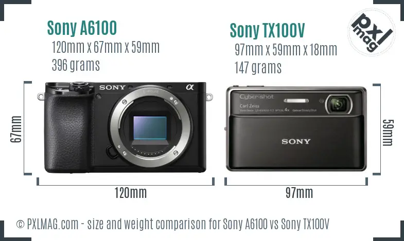 Sony A6100 vs Sony TX100V size comparison