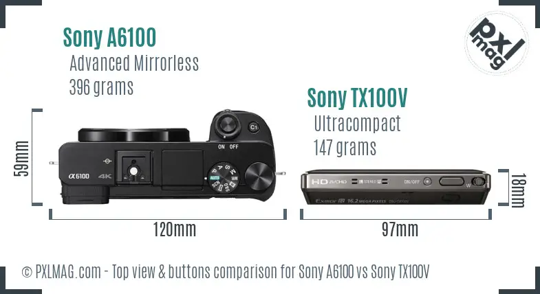 Sony A6100 vs Sony TX100V top view buttons comparison