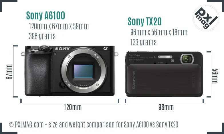 Sony A6100 vs Sony TX20 size comparison