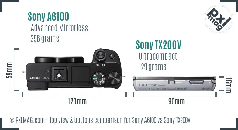 Sony A6100 vs Sony TX200V top view buttons comparison
