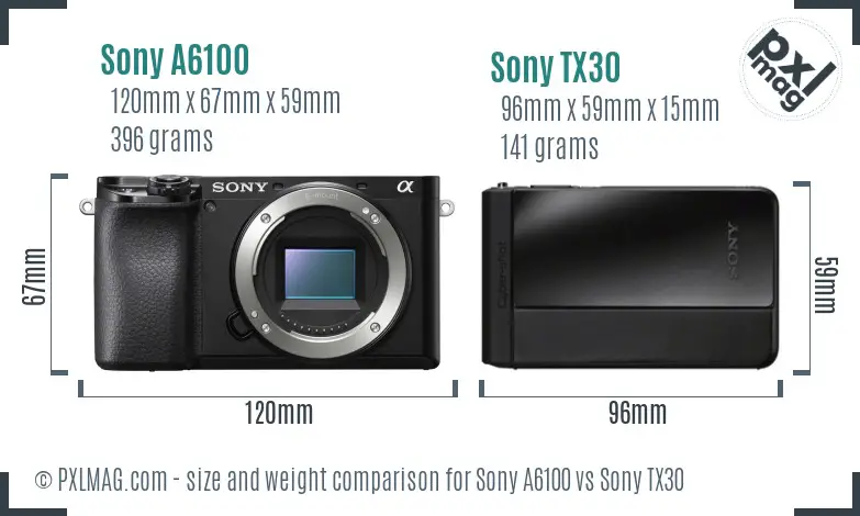Sony A6100 vs Sony TX30 size comparison