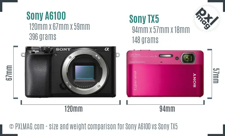 Sony A6100 vs Sony TX5 size comparison