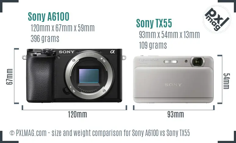 Sony A6100 vs Sony TX55 size comparison