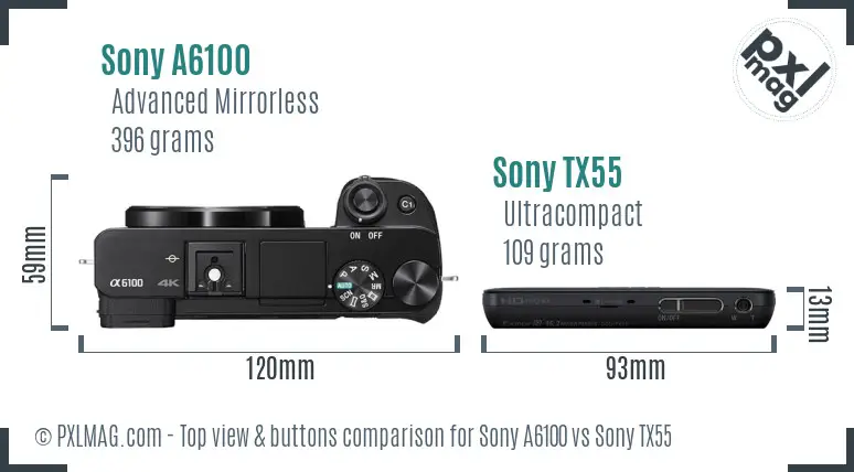 Sony A6100 vs Sony TX55 top view buttons comparison