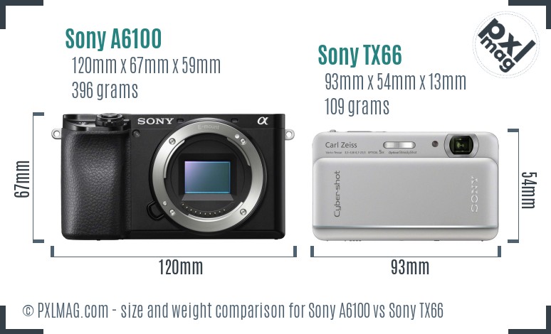 Sony A6100 vs Sony TX66 size comparison