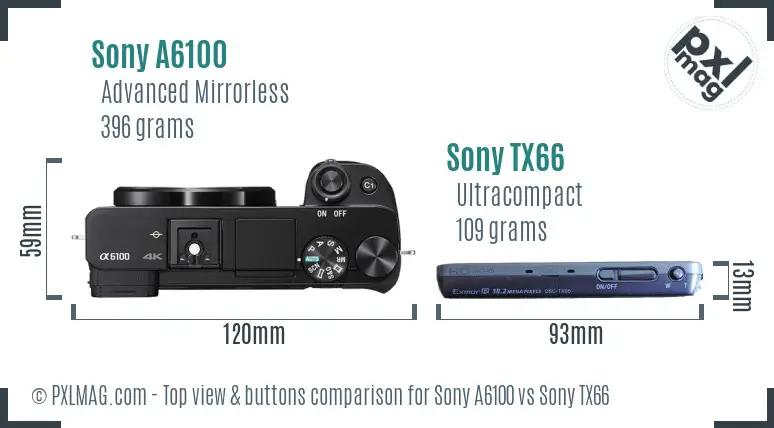 Sony A6100 vs Sony TX66 top view buttons comparison
