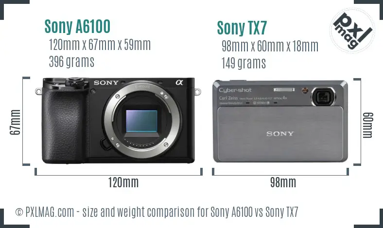 Sony A6100 vs Sony TX7 size comparison