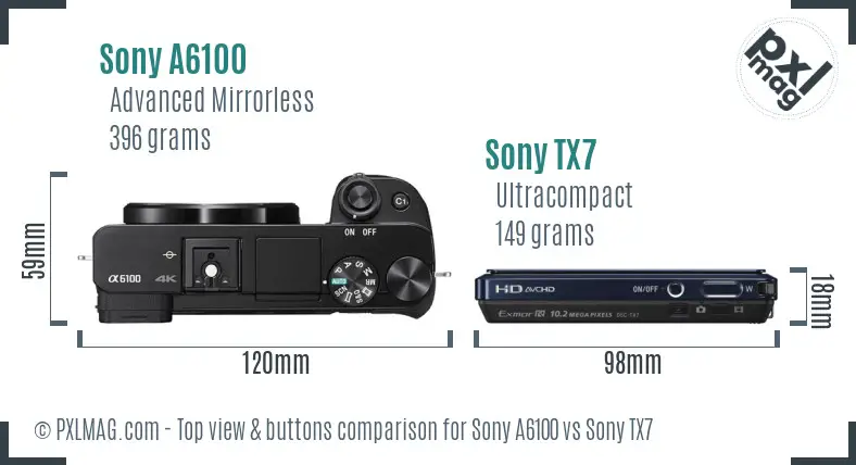 Sony A6100 vs Sony TX7 top view buttons comparison