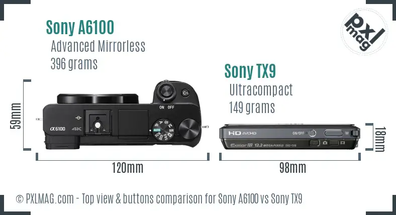 Sony A6100 vs Sony TX9 top view buttons comparison