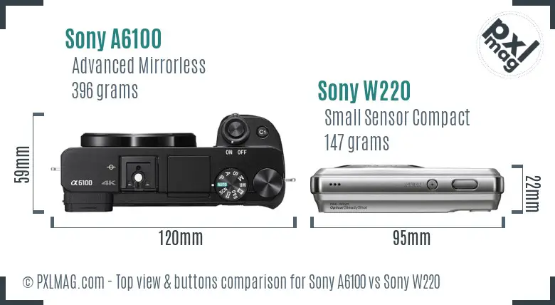 Sony A6100 vs Sony W220 top view buttons comparison