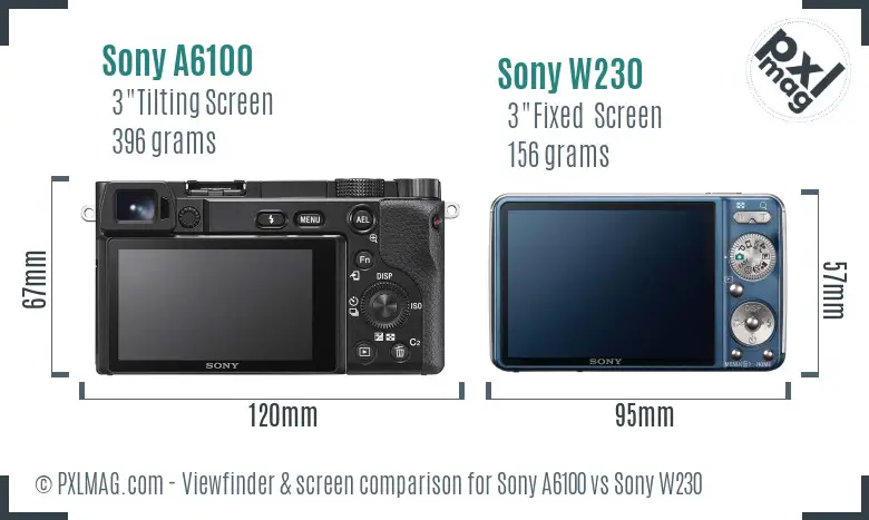 Sony A6100 vs Sony W230 Screen and Viewfinder comparison