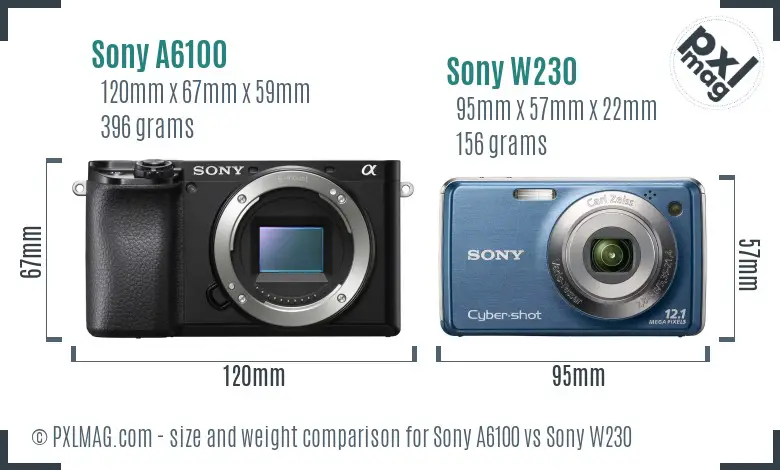 Sony A6100 vs Sony W230 size comparison
