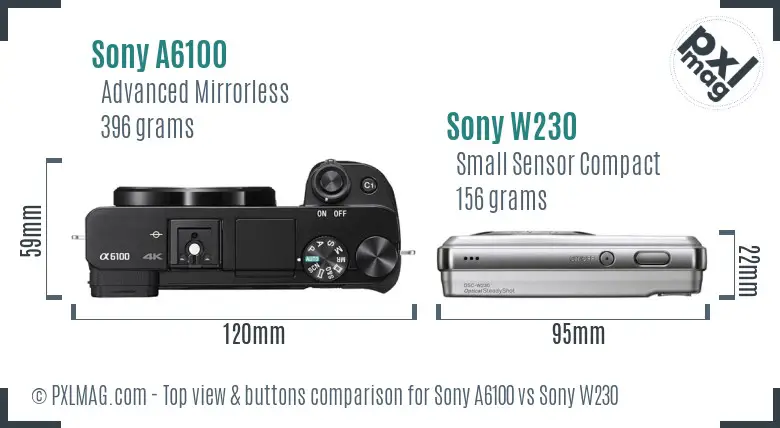 Sony A6100 vs Sony W230 top view buttons comparison