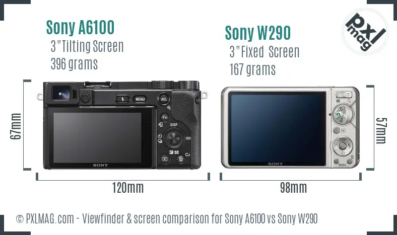 Sony A6100 vs Sony W290 Screen and Viewfinder comparison