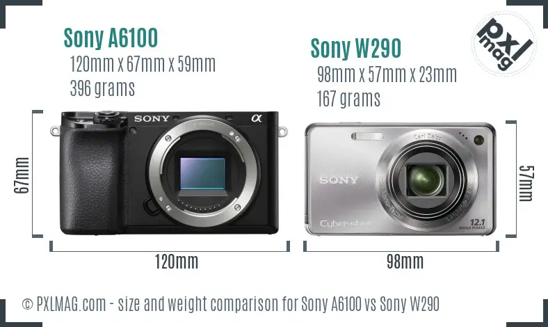 Sony A6100 vs Sony W290 size comparison