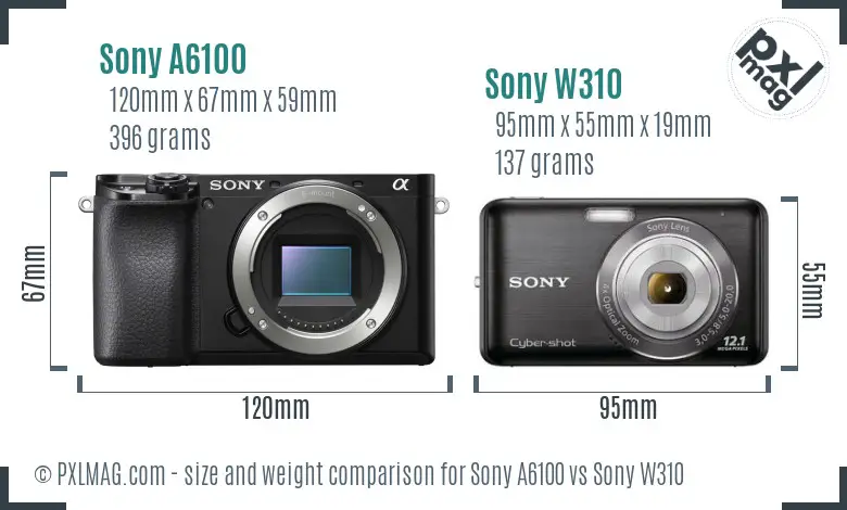 Sony A6100 vs Sony W310 size comparison