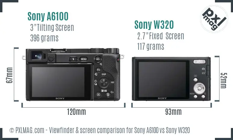 Sony A6100 vs Sony W320 Screen and Viewfinder comparison