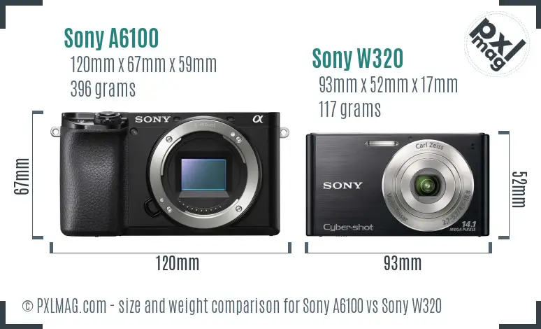 Sony A6100 vs Sony W320 size comparison