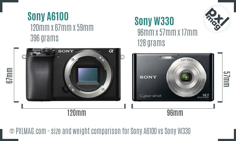 Sony A6100 vs Sony W330 size comparison