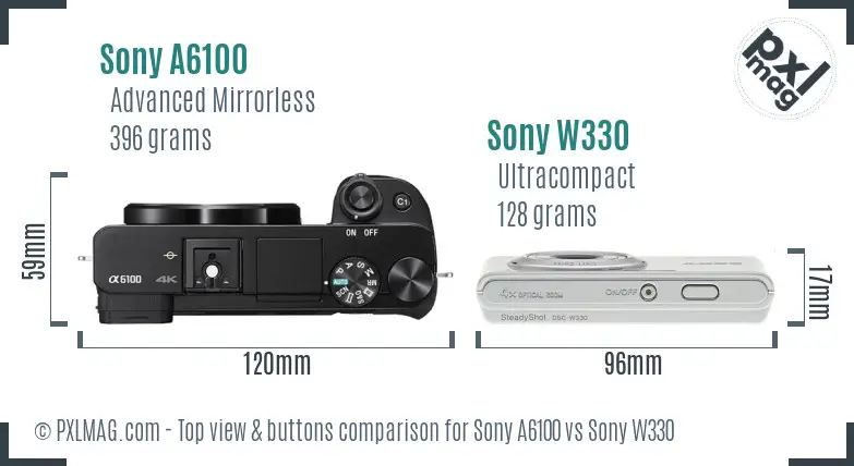 Sony A6100 vs Sony W330 top view buttons comparison