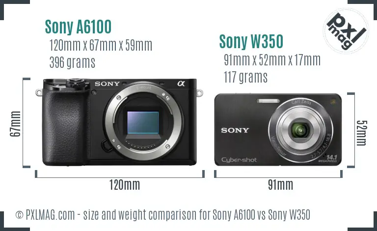 Sony A6100 vs Sony W350 size comparison
