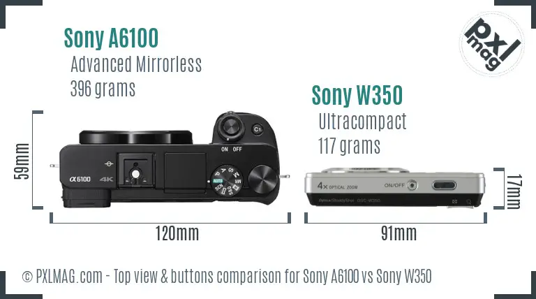 Sony A6100 vs Sony W350 top view buttons comparison