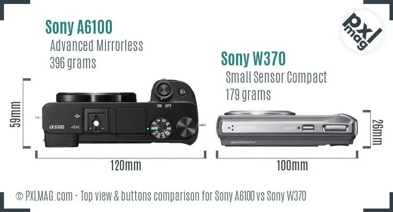 Sony A6100 vs Sony W370 top view buttons comparison